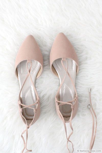 Faux Suede Pointy Toe Strappy Lace Up Ballet Flats