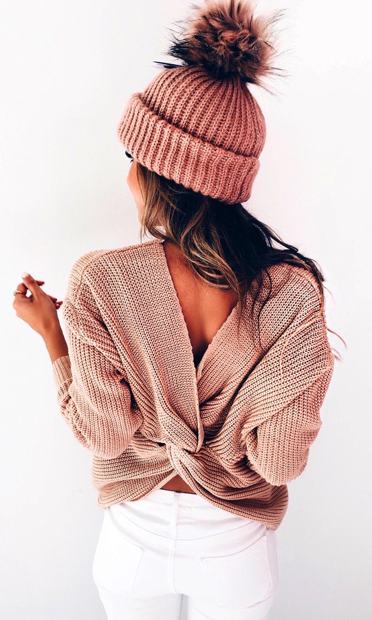 Women's peach knitted cap.