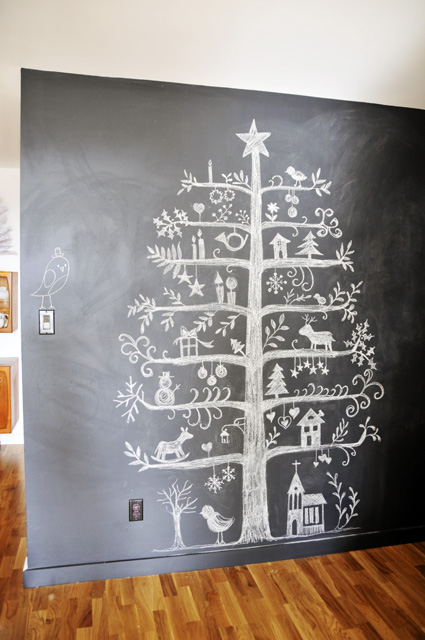 2D Christmas tree than on our chalkboard wall!