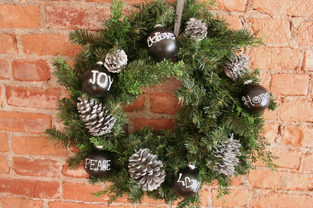 Chalkboard & Silver Pinecone Ornaments.