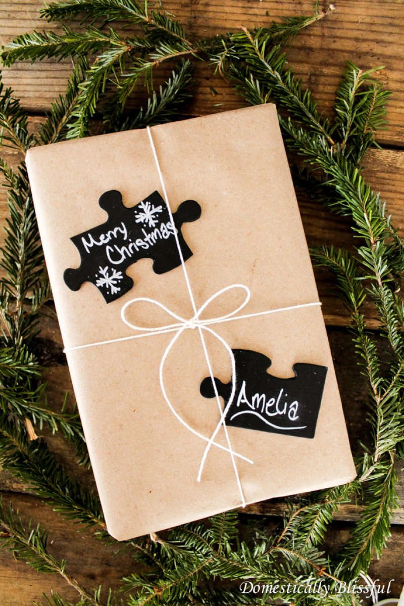 DIY chalkboard puzzle piece gift tags.