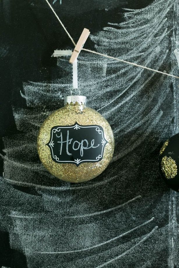 Glitter and Polka Dot Chalkboard Christmas Ornaments.